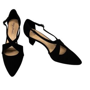 Easy Street Elegance Black Slingback Pumps Pointed Toe Crisscross Heel 7M NIB